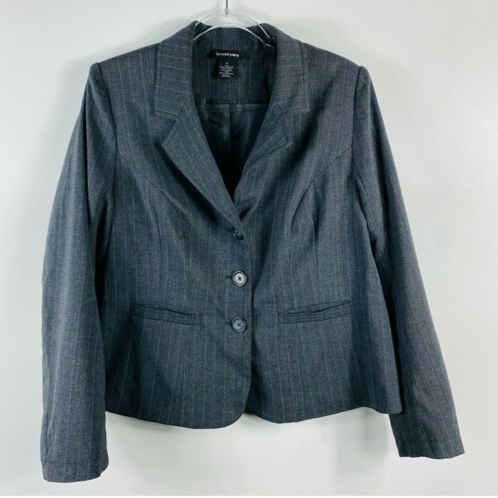 Vintage Lane Bryant Gray Pinstripe Tailored Blazer Size 14